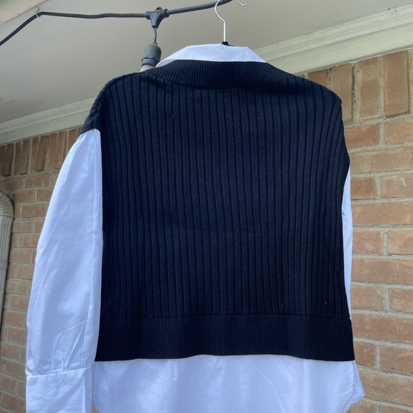 Tahari 2-in-1 Black Knit Vest with White Collared Blouse - Picture 4 of 5